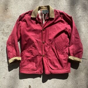 Vintage J. Crew Chore Coat Men's S Burgundy Red Barn Jacket 90s Flannel Lined